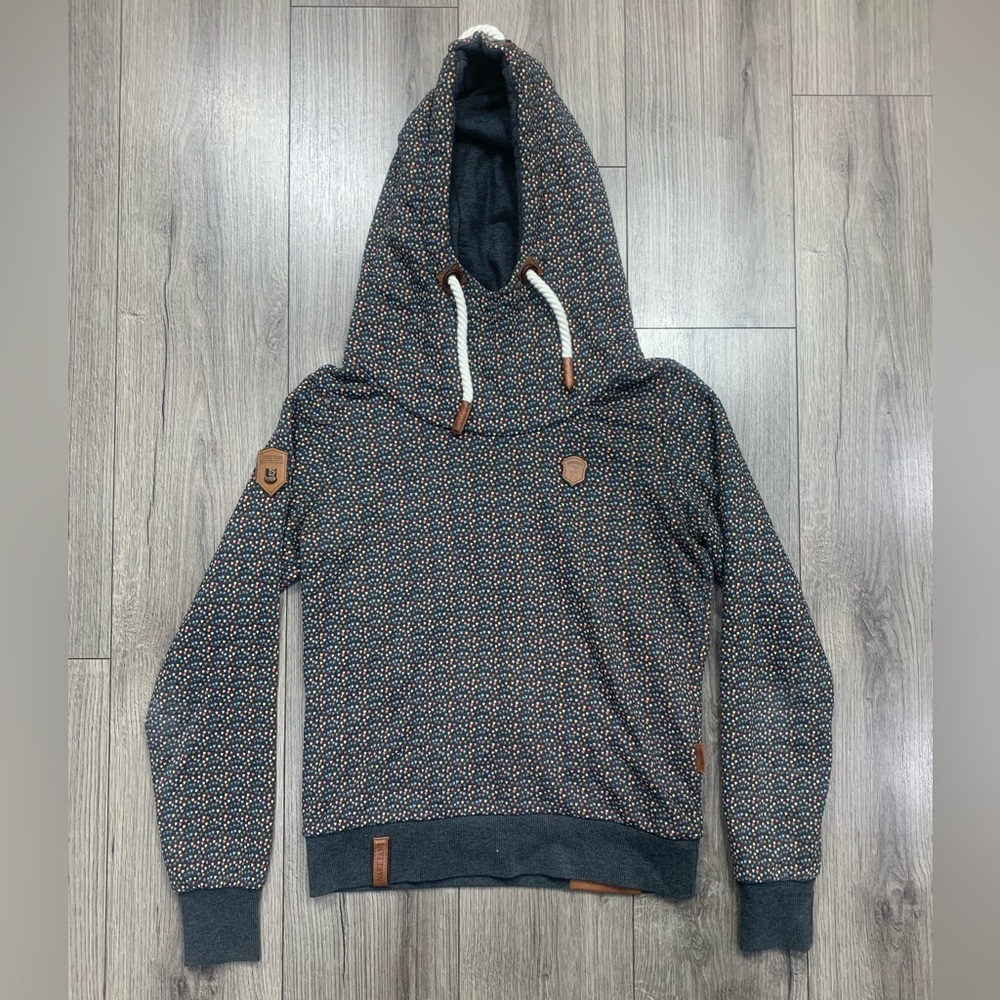 NAKETANO Multicolor Heart Print‎ Grey Hoodie Size Medium
